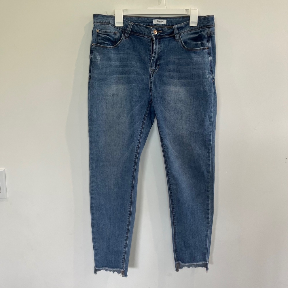 Kensie Jeans Womens 12/31 Medium Wash Raw Step Hem Skinny Ankle Denim Distressed